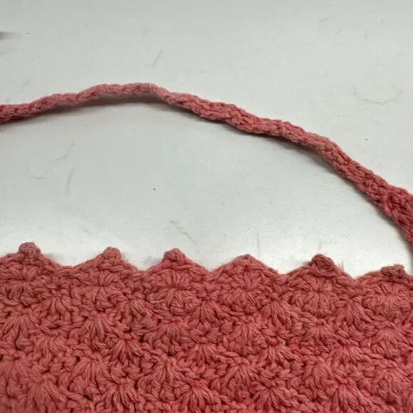 Handmade Crochet Boho Head Scarf Bandana Kerchief Hair Scarf Pink/Salmon - Picture 4 of 13